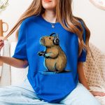 gaming capybara shirt funny gamer capybara with headphones