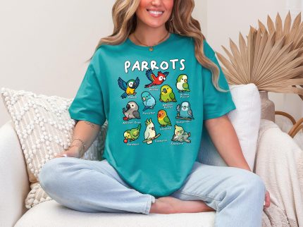 parrots of the world shirt cute bird types species chart