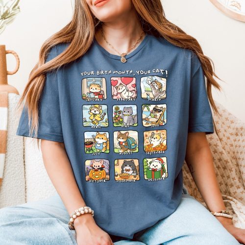 your birth month your cat shirt cute monthly kitty chart