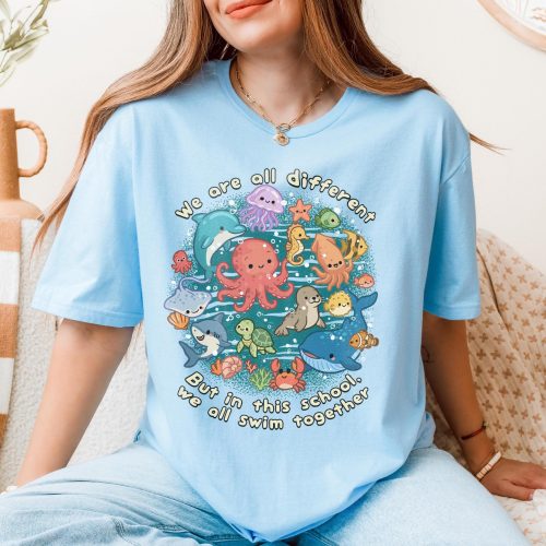 we all swim together shirt cute sea creatures school design
