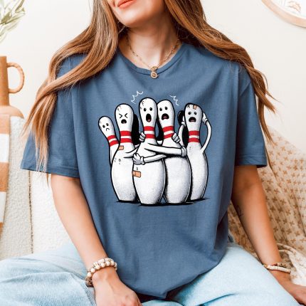 panic at the bowling alley shirt funny bowling pins pun